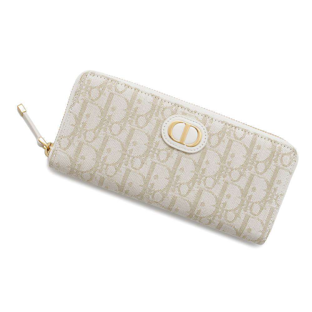 Christian Dior Oblique Montaigne Voyageur Slim Long Wallet Trotter White
